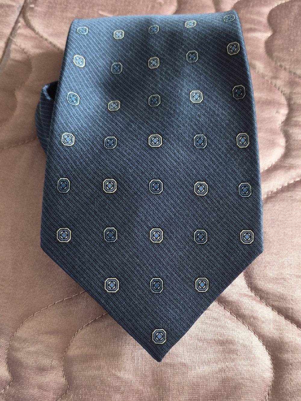 Classic Men's Navy Blue Silk Tie with Subtle Dot Pattern